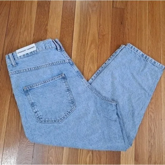 New Zara Women's Size 36 Straight Tapered Denim Jeans Light Wash Cotton Tag - Picture 1 of 12